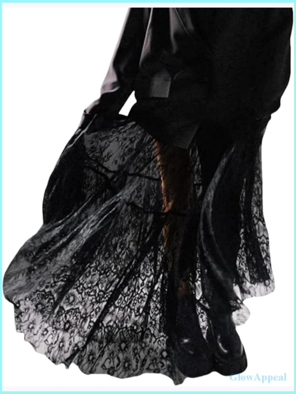 Sheer Lace Maxi Skirt High Waisted Floral Embroidered Ruffled A-Line Beach Skirt